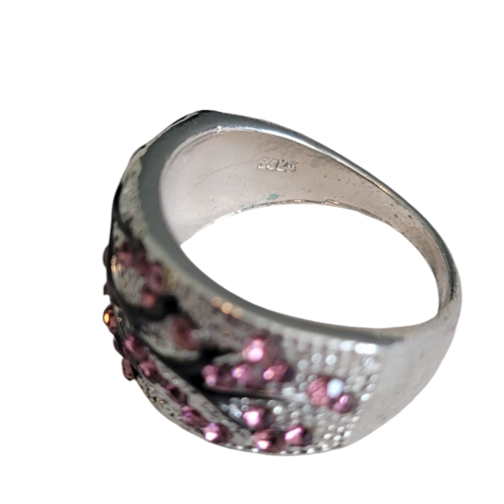 😁Elegant Sterling Silver Cherry Blossom Ring With Pink Gemstones, Sizes 6,7,8 - Picture 5 of 5